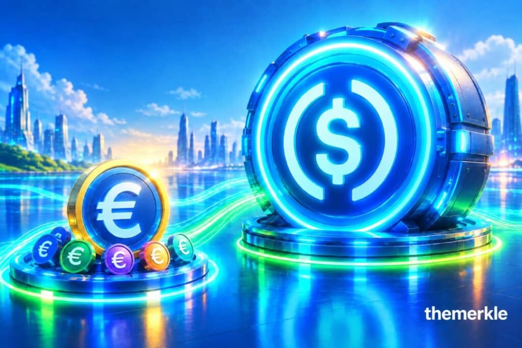 Euro Stablecoin Category Shrinks to $760M as Dollar Alternatives Surge Past $300B The Merkle logo